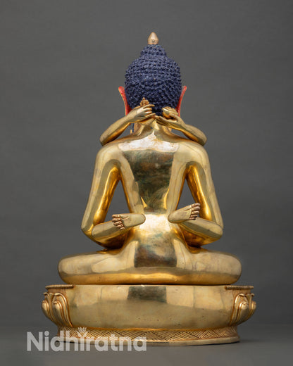 Back View of Samantabhadra Yab Yum Statue with Detailed Lotus Base and Carvings