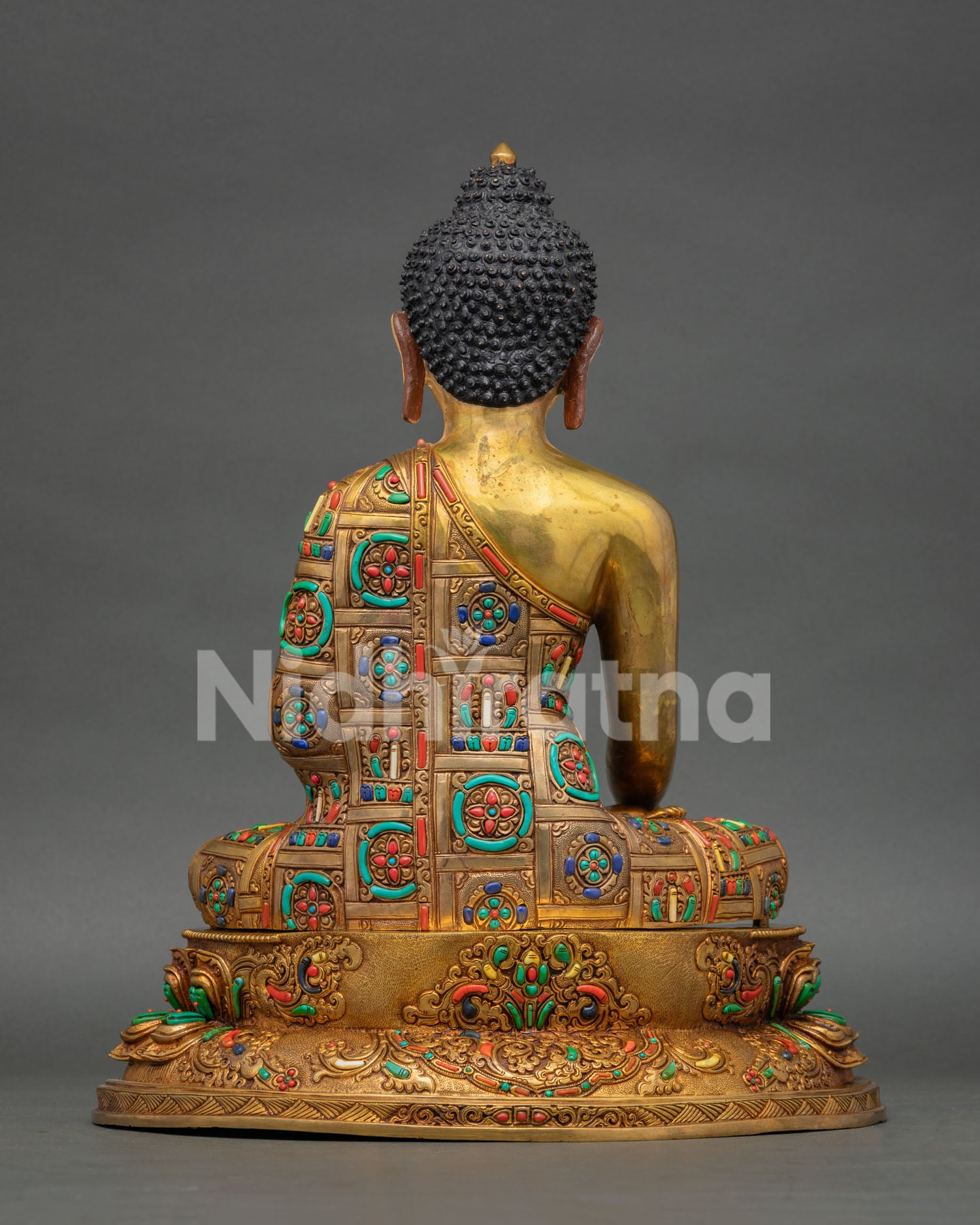 Back View of Shakyamuni Buddha Statue Detailed Copper Carving Himalayan Artwork