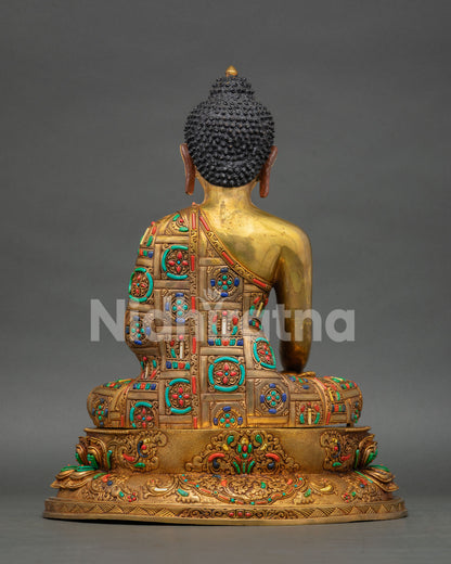 Back View of Shakyamuni Buddha Statue Detailed Copper Carving Himalayan Artwork