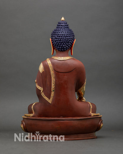 back view of Shakyamuni Buddha statue with detailed robe design and craftsmanship
