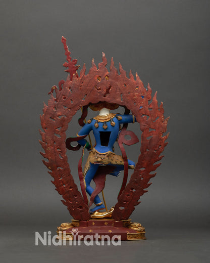 Back view of Simhamukha Statue, showing gold-gilded ornaments and intricate craftsmanship