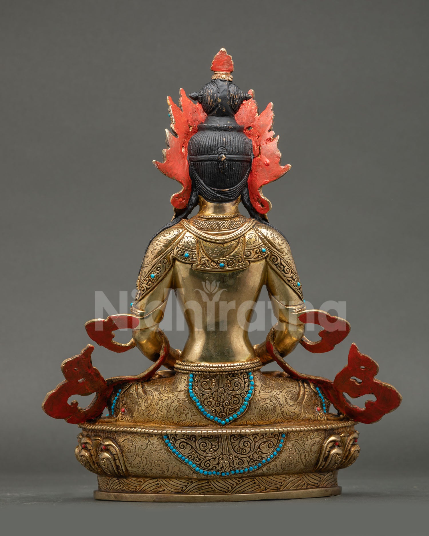 back view of tibetan amitayus statue lotus base