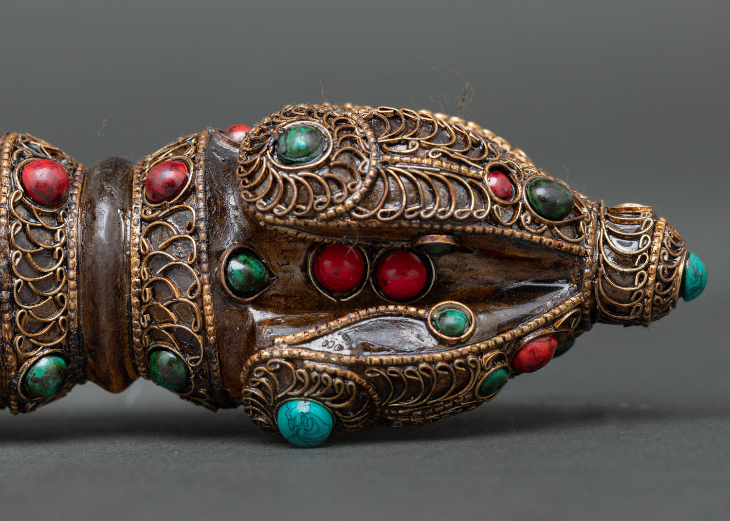 Back View of Tibetan Vajra with Intricate Filigree Metalwork