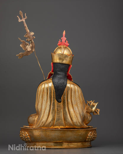 Back View of Traditional Himalayan Guru Rinpoche Statue with Lost Wax Casting Craftsmanship