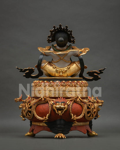 Back view of Vajradaka Dorje Khadro statue, Buddhist incense burner base