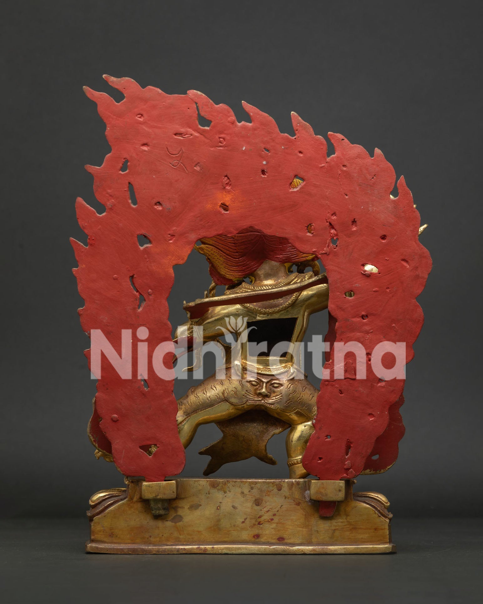 Back View of Vajrapani Statue Showing Flaming Aureole and Traditional Nepalese Craftsmanship