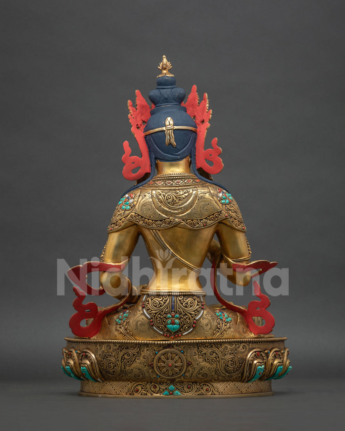 Back view of Vajrasattva statue, 24K gold fire-gilded copper sculpture