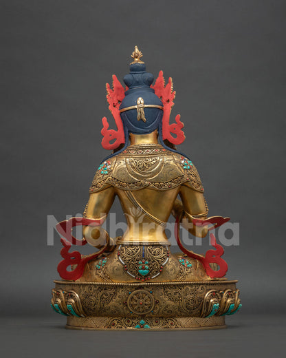 Back view of Vajrasattva statue, 24K gold fire-gilded copper sculpture