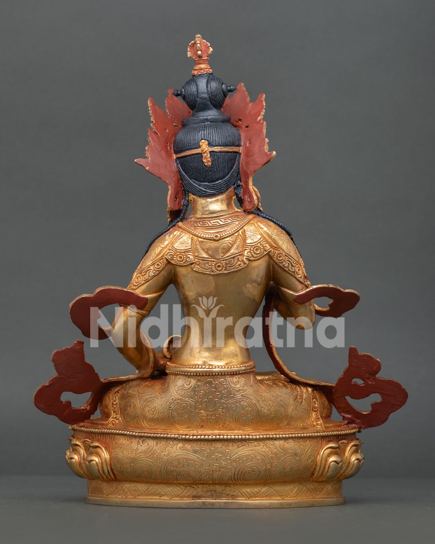 Back view of Vajrasattva Statue highlighting handcrafted details and fire-gilded finish