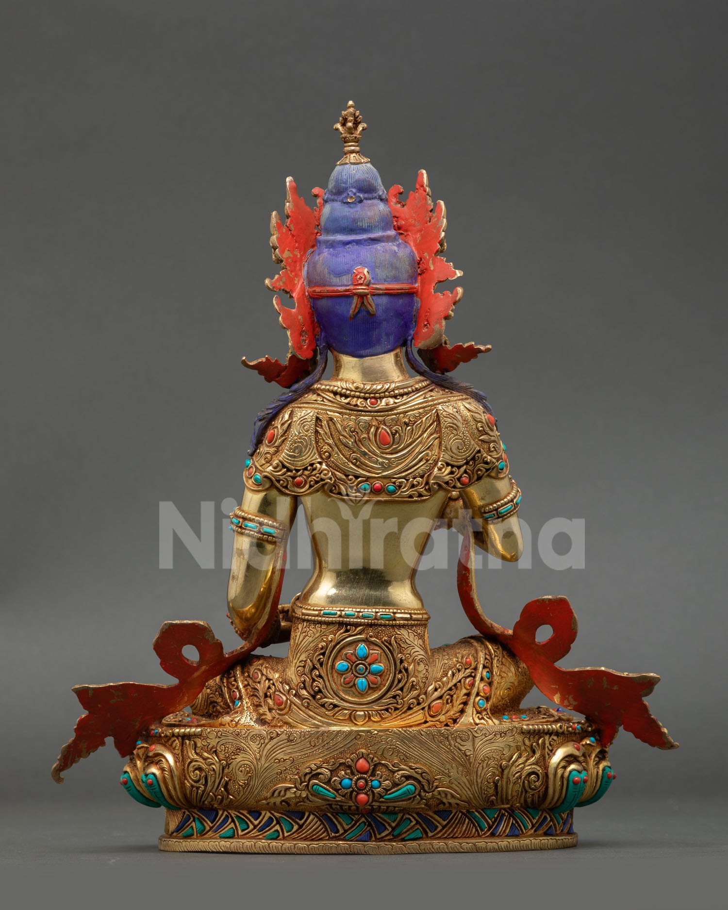 Back View of Vajrasattva Statue with Ornate Lotus Base and Sacred Details
