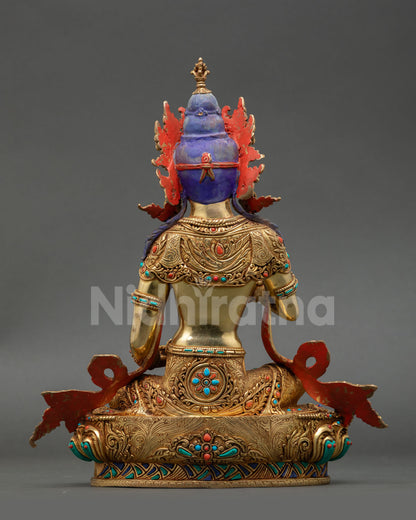 Back View of Vajrasattva Statue with Ornate Lotus Base and Sacred Details