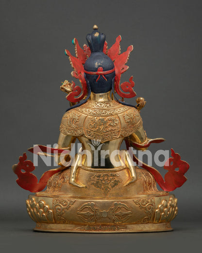 Back View of Vajrasattva with Consort Statue Showing Intricate Robes and Lotus Throne Craftsmanship