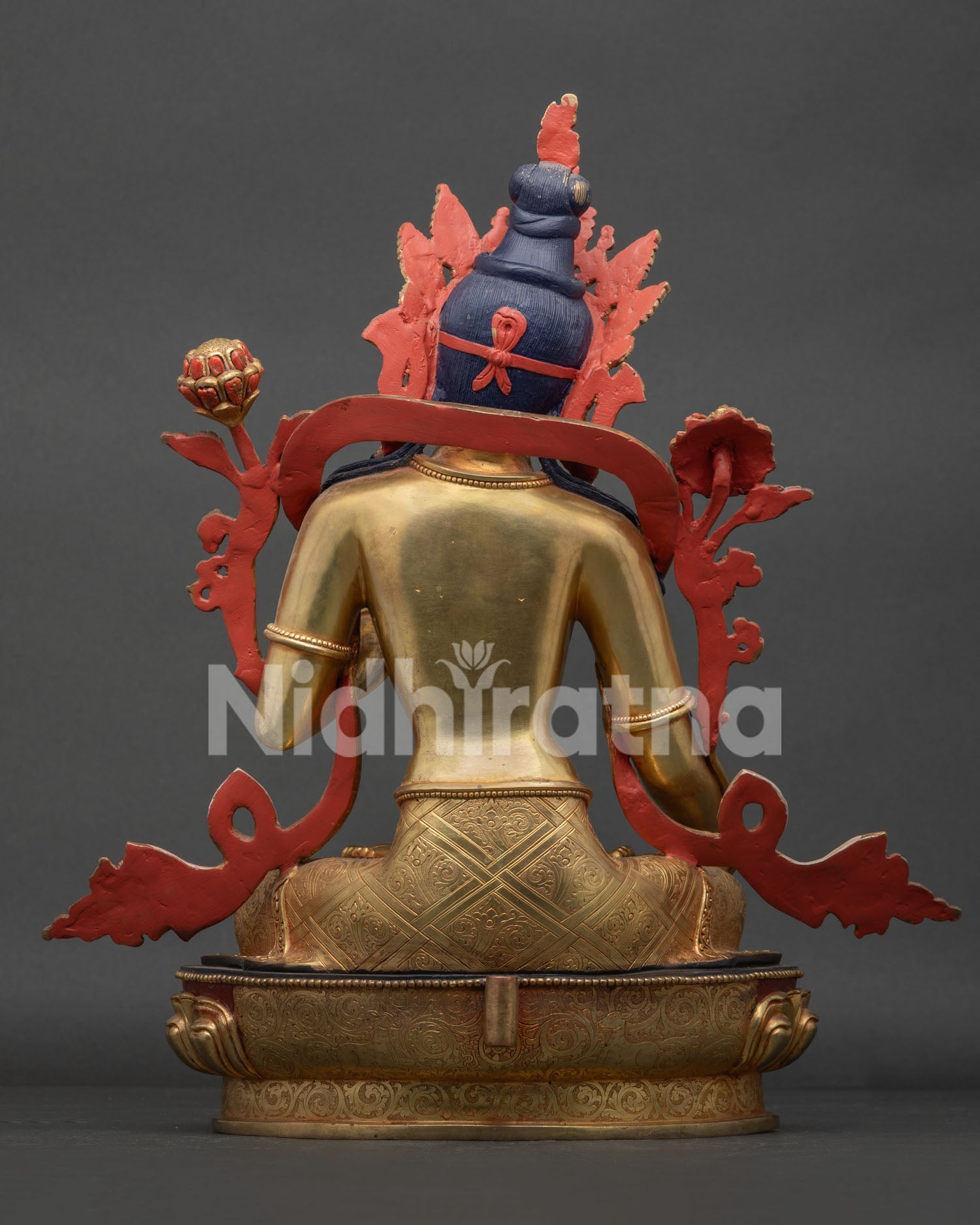 White Tara Statue Back View Featuring Ornate Halo and Finely Handcrafted Copper Detailing