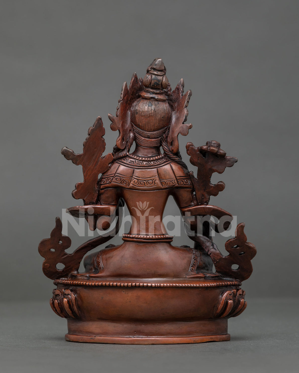 Back view of white tara statue handcrafted by newari artists from patan nepal.