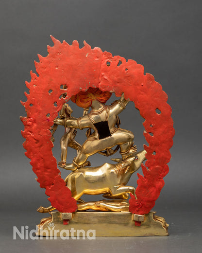 Back view of Yamantaka statue featuring intricate halo and sacred Buddhist symbolic elements.