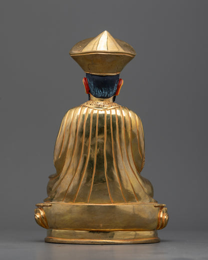 Back view of zhabdrung ngawang namgyal statue, showing detailed engravings and sculptural craftsmanship