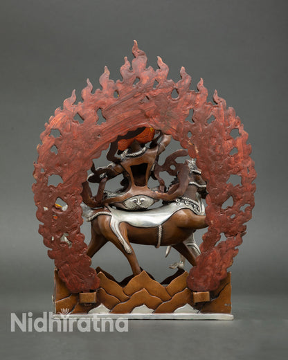 Back view of Palden Lhamo Buddhist Protector Statue silver finish Nepal altar art