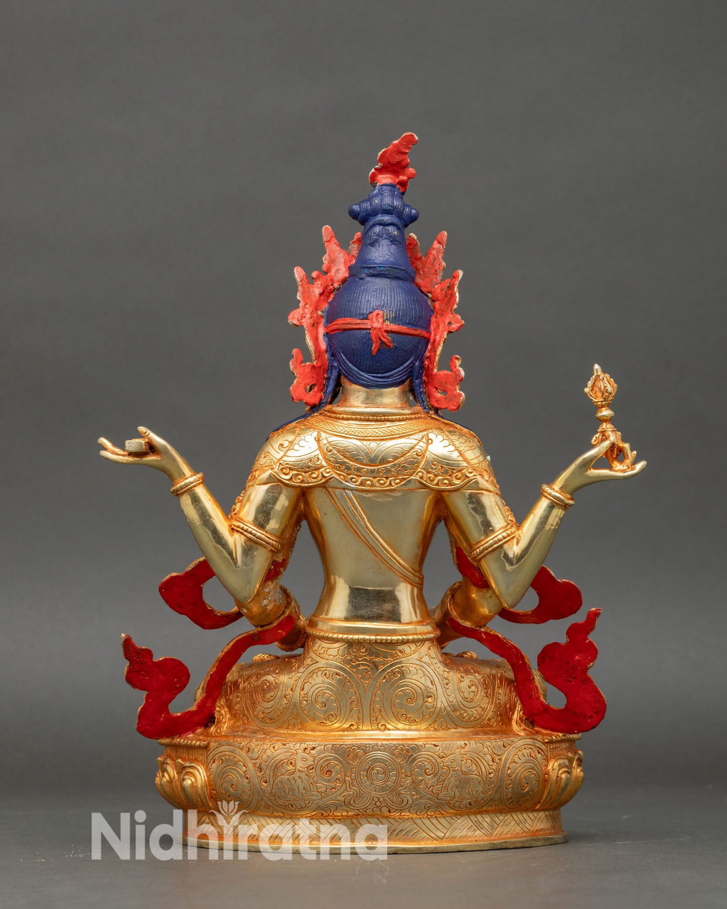 Back view Prajnaparamita statue detailed carvings artisan-crafted Nepalese spiritual decor