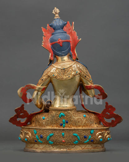 Back view of sacred Vajrasattva statue for Buddhist altar, meditation space and spiritual home decor, handcrafted in Patan, Nepal