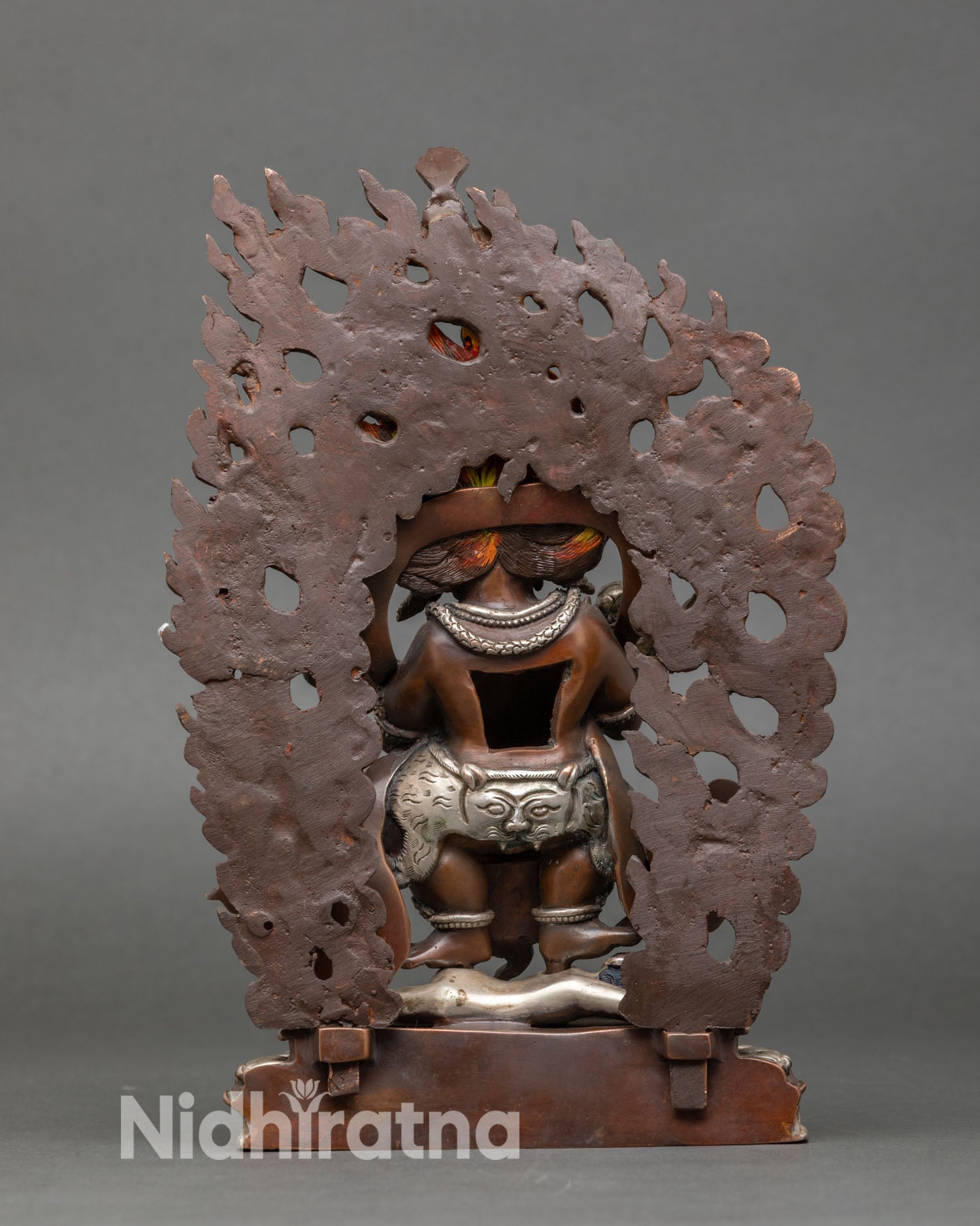 Back view of Sakya Mahakala statue halo miniature deities Garuda Buddhist protector