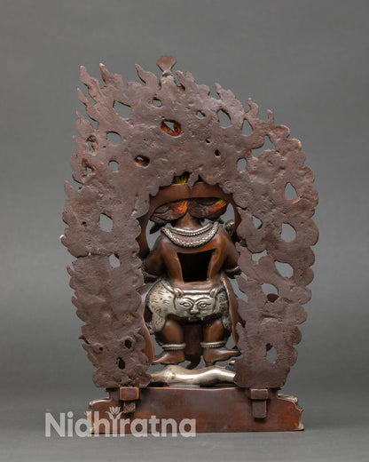 Back view of Sakya Mahakala statue halo miniature deities Garuda Buddhist protector