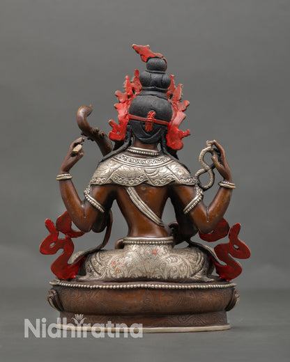 Back view Saraswati statue floral motifs swan detail Nepal handmade wisdom Goddess sculpture for shrine decor meditation space