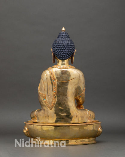 Back view Shakyamuni Buddha copper gold-gilded Himalayan sacred altar decor