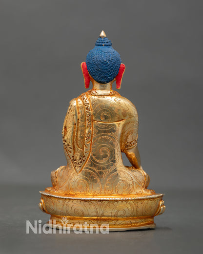 Back view of Shakyamuni Buddha copper statue gold gilded Nepal handmade Buddhist shrine decor art
