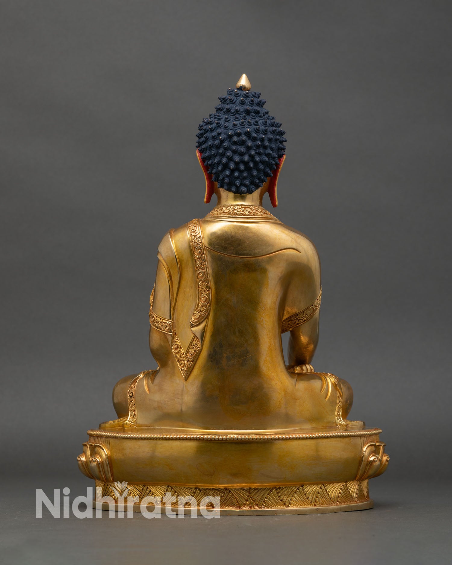 Back view Shakyamuni Buddha statue copper gold-gilded Himalayan sacred decor
