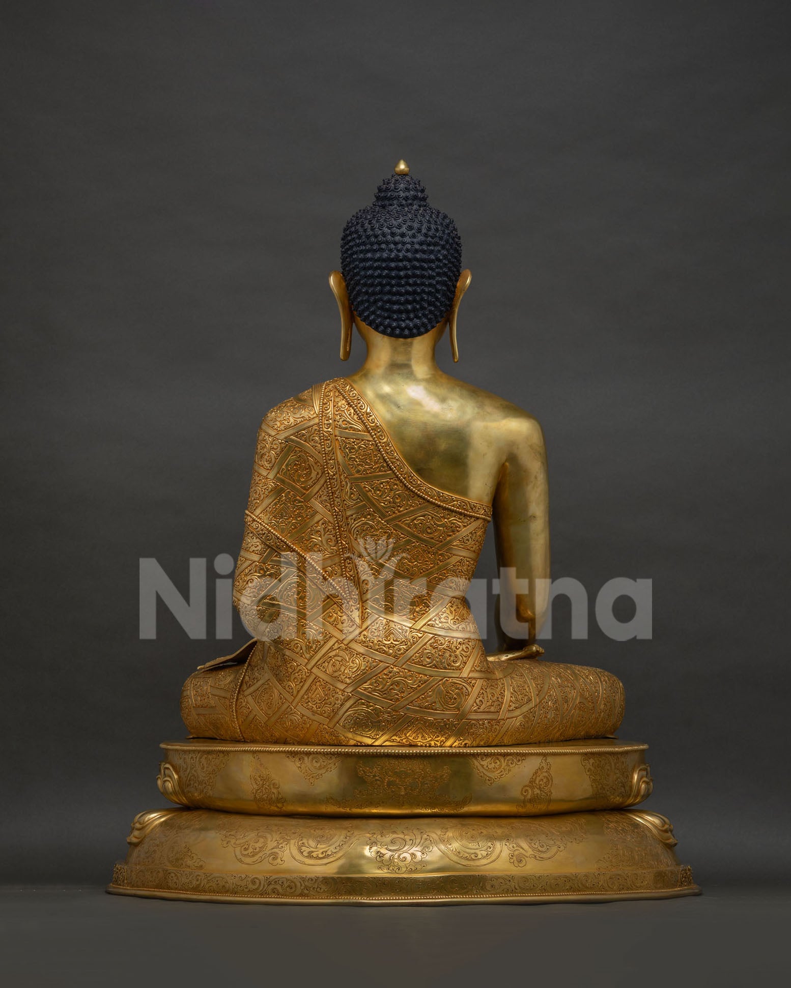 Back View of Shakyamuni Buddha Statue on Double Lotus Throne, Nepal
