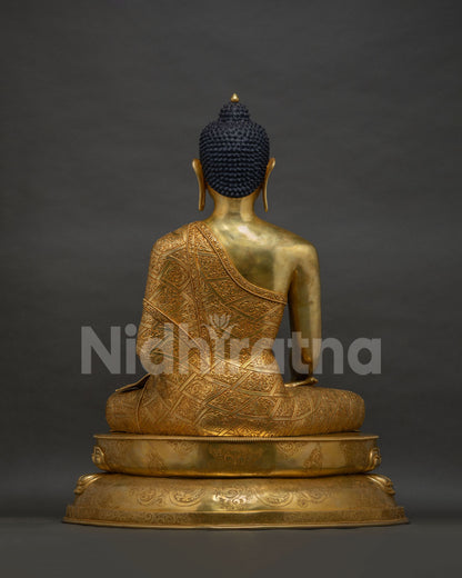 Back View of Shakyamuni Buddha Statue on Double Lotus Throne, Nepal