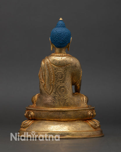 back view Shakyamuni Buddha Statue meditation altar sacred buddhist decor gold gilded copper art