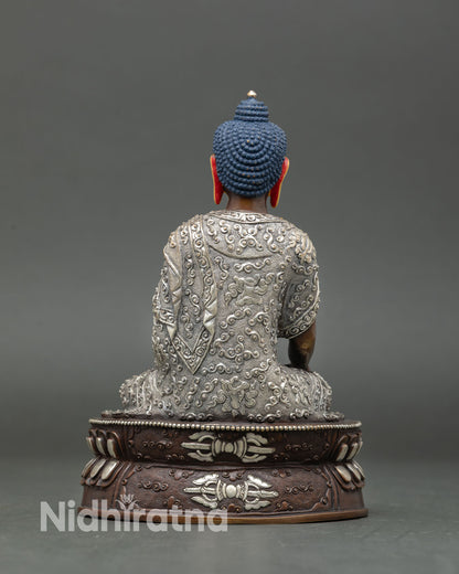Back view Shakyamuni Buddha statue oxidized finish copper sculpture Tibetan Buddha of enlightenment 