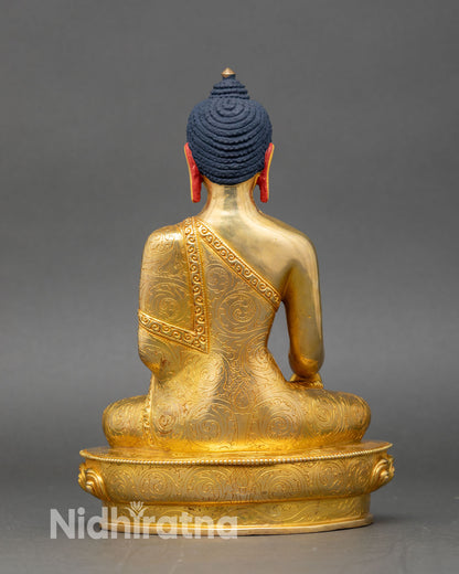 Back view Siddhartha Gautama Buddha intricate halo copper Buddhist decor