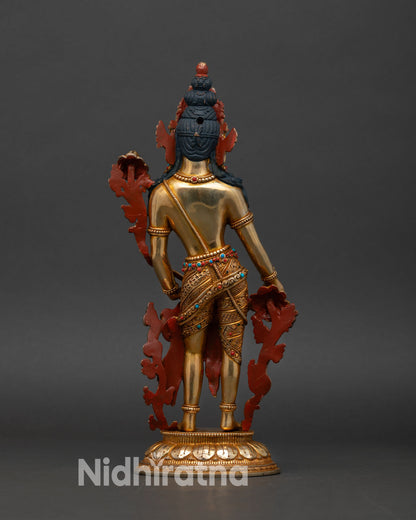 back view standing chenrezig statue copper sculpture prabhavali lotus petals meditation altar buddhist spiritual decor
