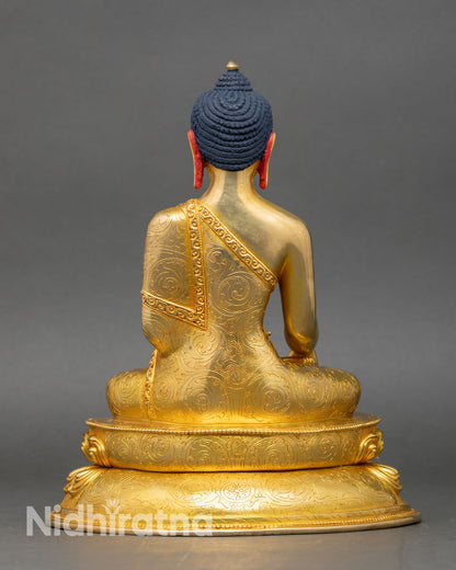 Back view Tathagata Shakyamuni Buddha intricate halo copper Buddhist decor