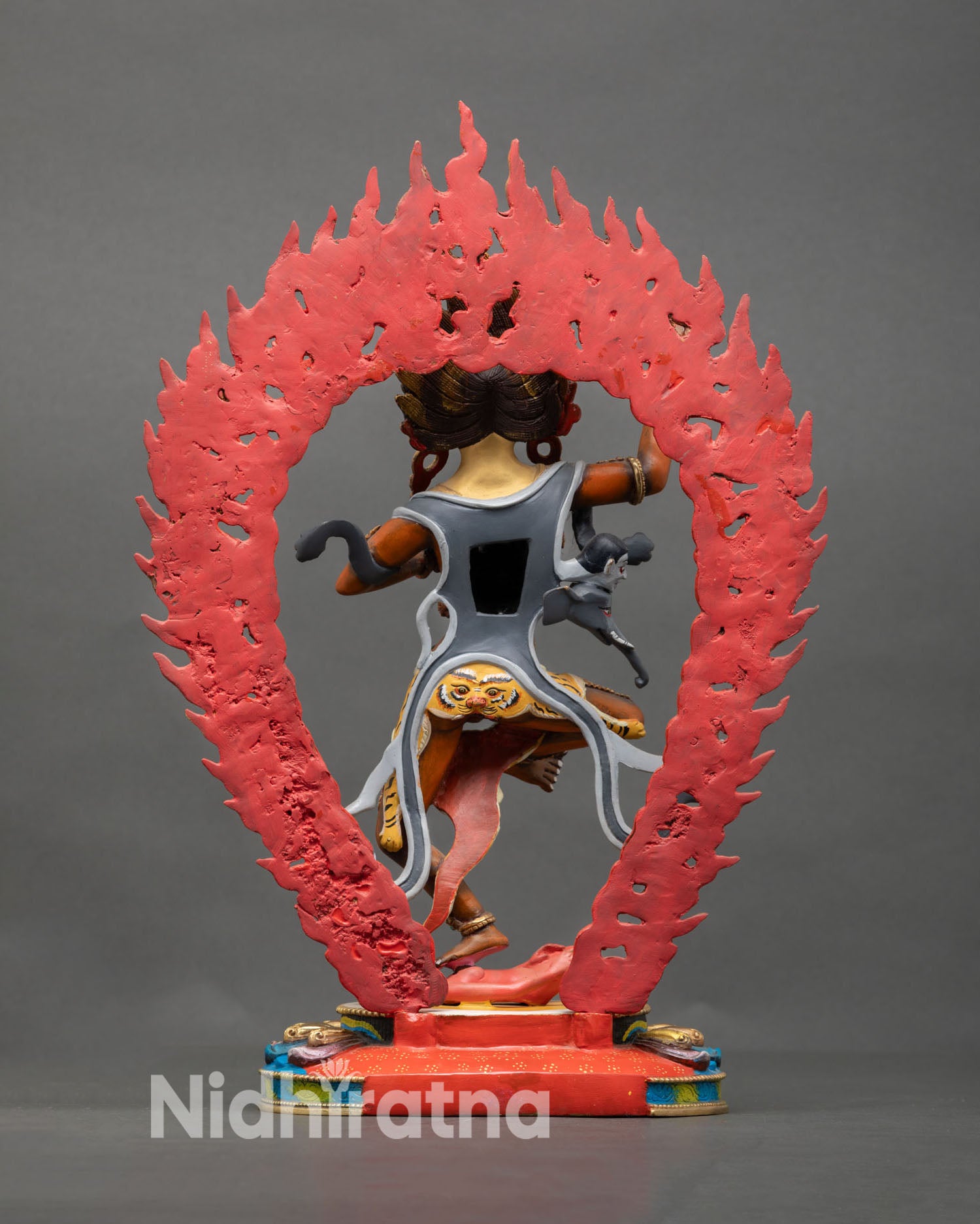 Back view Troma Nangmo statue lotus base subdued figure Nepal Himalayan Dakini sculpture home shrine spiritual decor