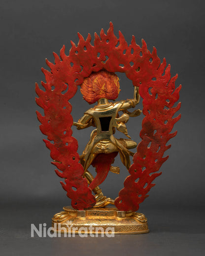 Back view of Troma Nangmo statue, lotus throne, detailed robes, Newari craftsmanship, sacred energy