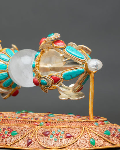 Back View Vajra Dorje With Stand Handcrafted Copper Buddhist Ritual Implement Crystal Core Himalayan Art