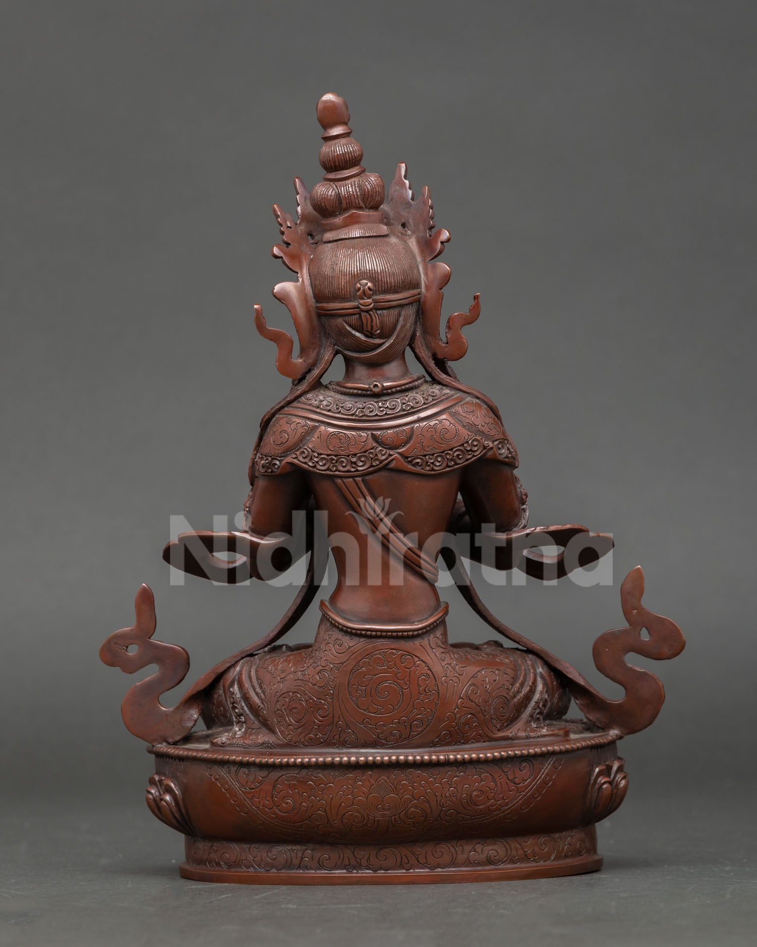 Back view of Vajradhara Buddhist statue with authentic lost wax Nepalese metal craftsmanship 
