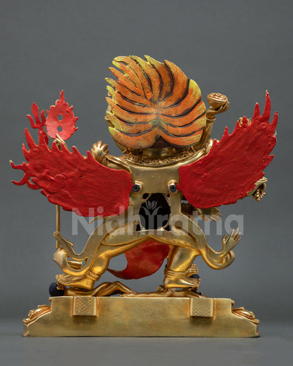 Back view of Vajrakilaya copper statue with gold gilded finish Newari craftsmanship