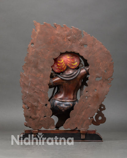 Back view Vajrapani sculpture handcrafted Himalayan Buddhist deity gold gilded copper