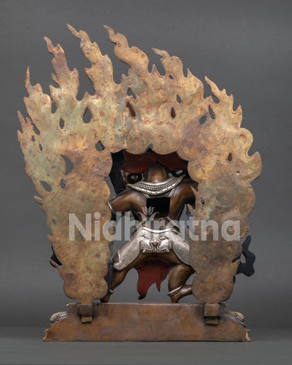 Back View Vajrapani Statue Lotus Seat Halo Engraved Copper Details