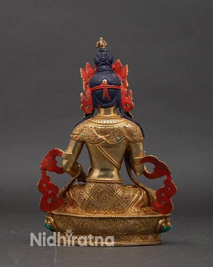 Back view of Vajrasattva, a handmade Buddhist statue, meditation altar