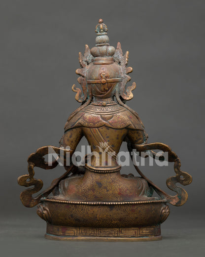 Back view Vajrasattva Statue antique copper finish lotus pedestal details
