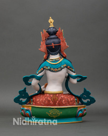 Back view Vajrasattva statue copper craftsmanship vibrant painted finish altar meditation figure Himalayan Buddhist sculpture