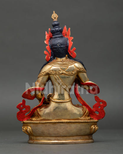 Back view of Vajrasattva statue, detailed copper finish, traditional Nepalese Buddhist art