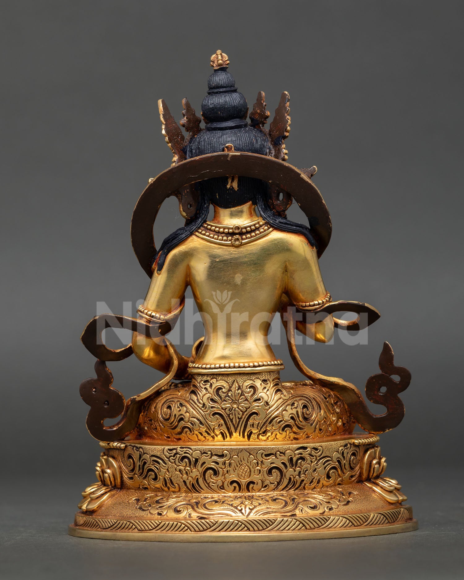 back view vajrasattva statue detailed robe carving and artisan copper work with lotus throne design