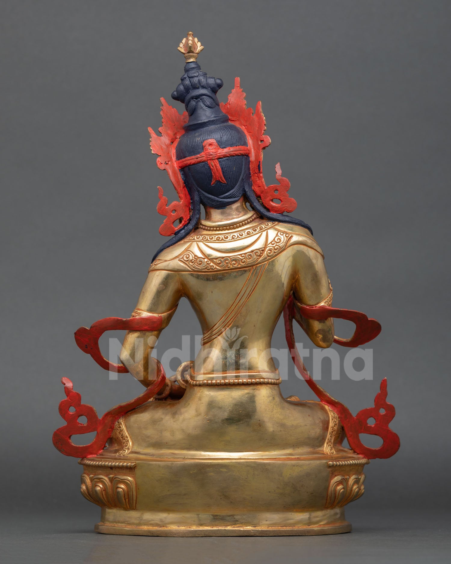 Back view of Vajrasattva statue, handcrafted in Nepal, Buddhist purification deity art