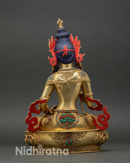Back view of Vajrasattva statue Himalayan sacred art piece crafted in copper